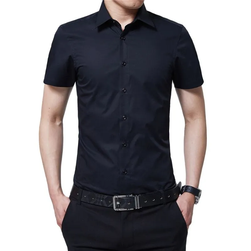 Men Short Sleeve Business Casual Slim Shirt