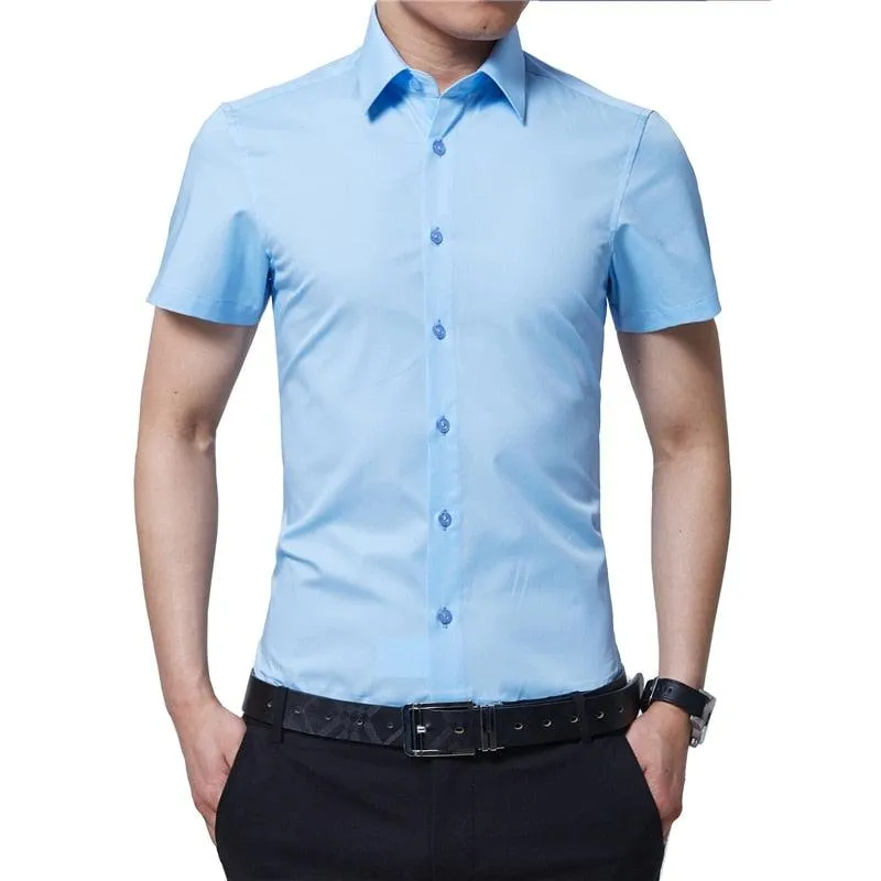 Men Short Sleeve Business Casual Slim Shirt