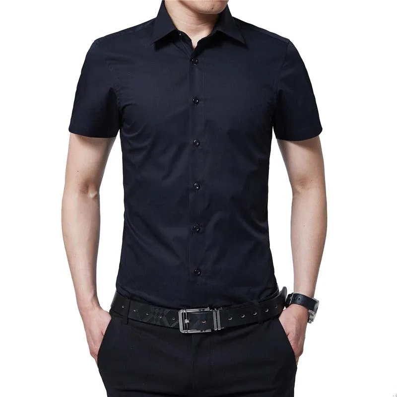 Men Short Sleeve Business Casual Slim Shirt