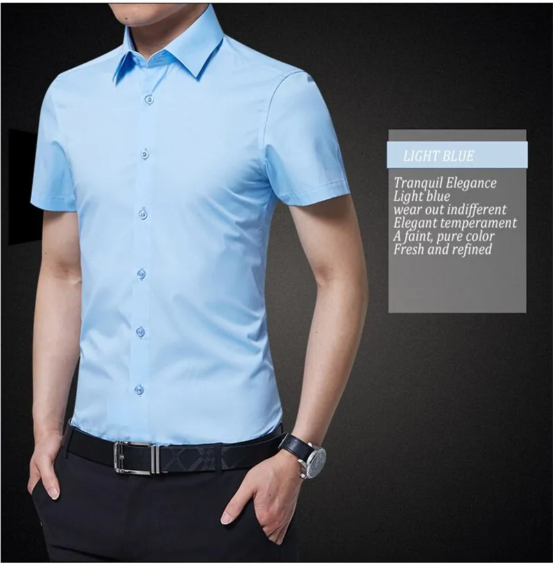 Men Short Sleeve Business Casual Slim Shirt