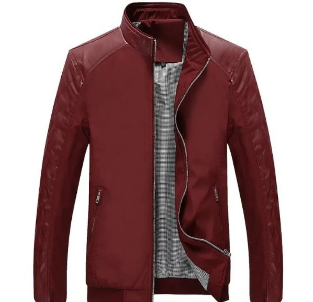 Mens Bomber Biker Jacket with Faux Leather Details