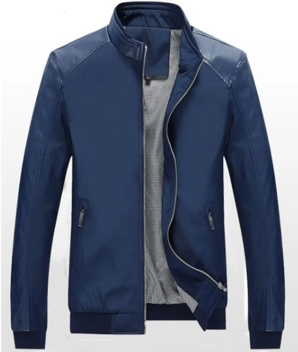 Mens Bomber Biker Jacket with Faux Leather Details