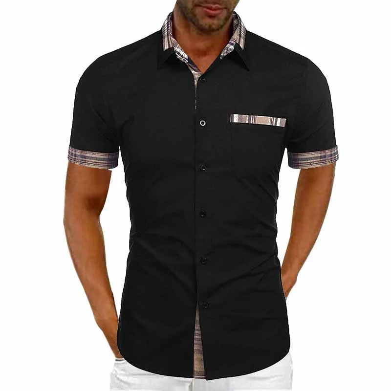 Men's Casual Colorblock Patchwork Lapel Short-sleeved Shirt 89469598M