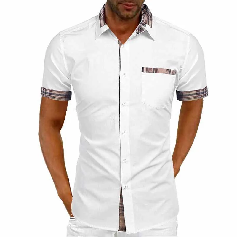 Men's Casual Colorblock Patchwork Lapel Short-sleeved Shirt 89469598M