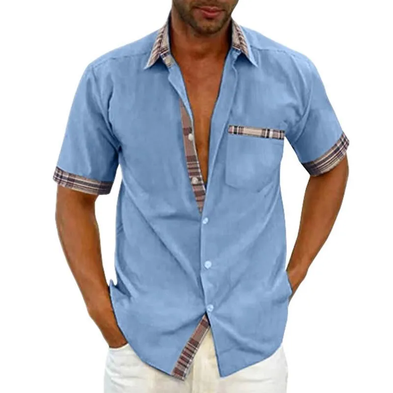 Men's Casual Colorblock Patchwork Lapel Short-sleeved Shirt 89469598M