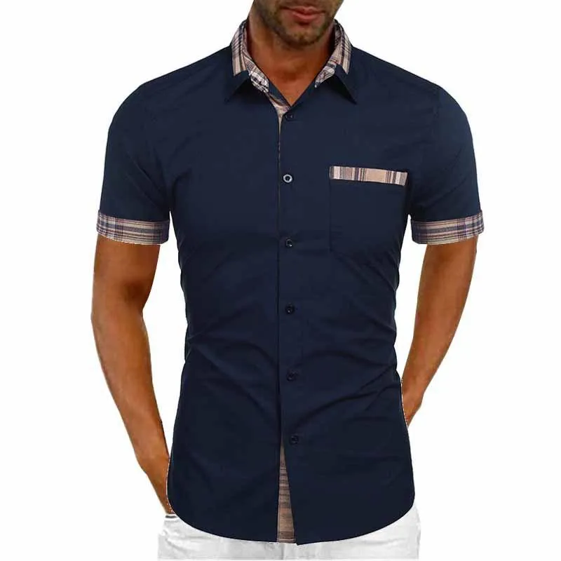 Men's Casual Colorblock Patchwork Lapel Short-sleeved Shirt 89469598M
