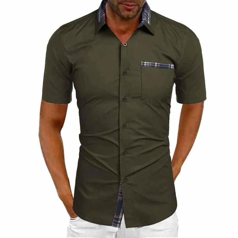 Men's Casual Colorblock Patchwork Lapel Short-sleeved Shirt 89469598M