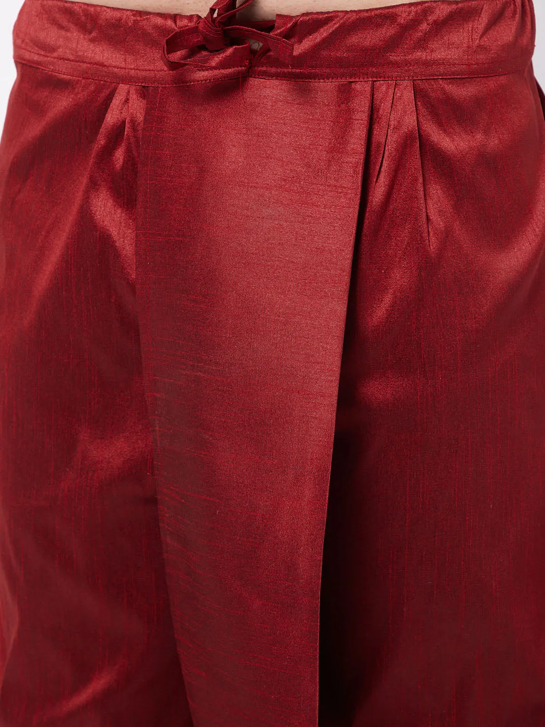 Men's Gold And Maroon Silk Blend Jacket, Kurta And Dhoti Set - Vastramay