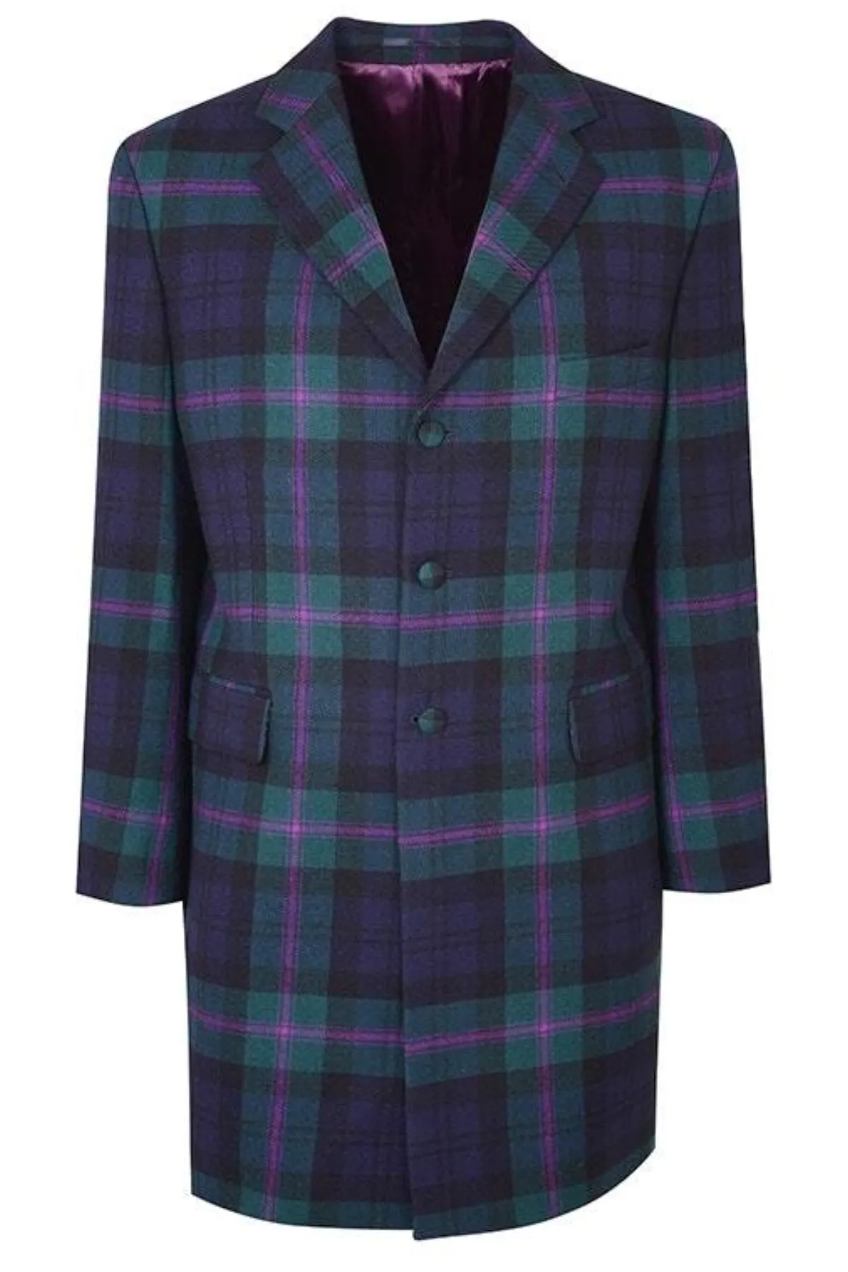 Men's Knee Length Plaid Jacket