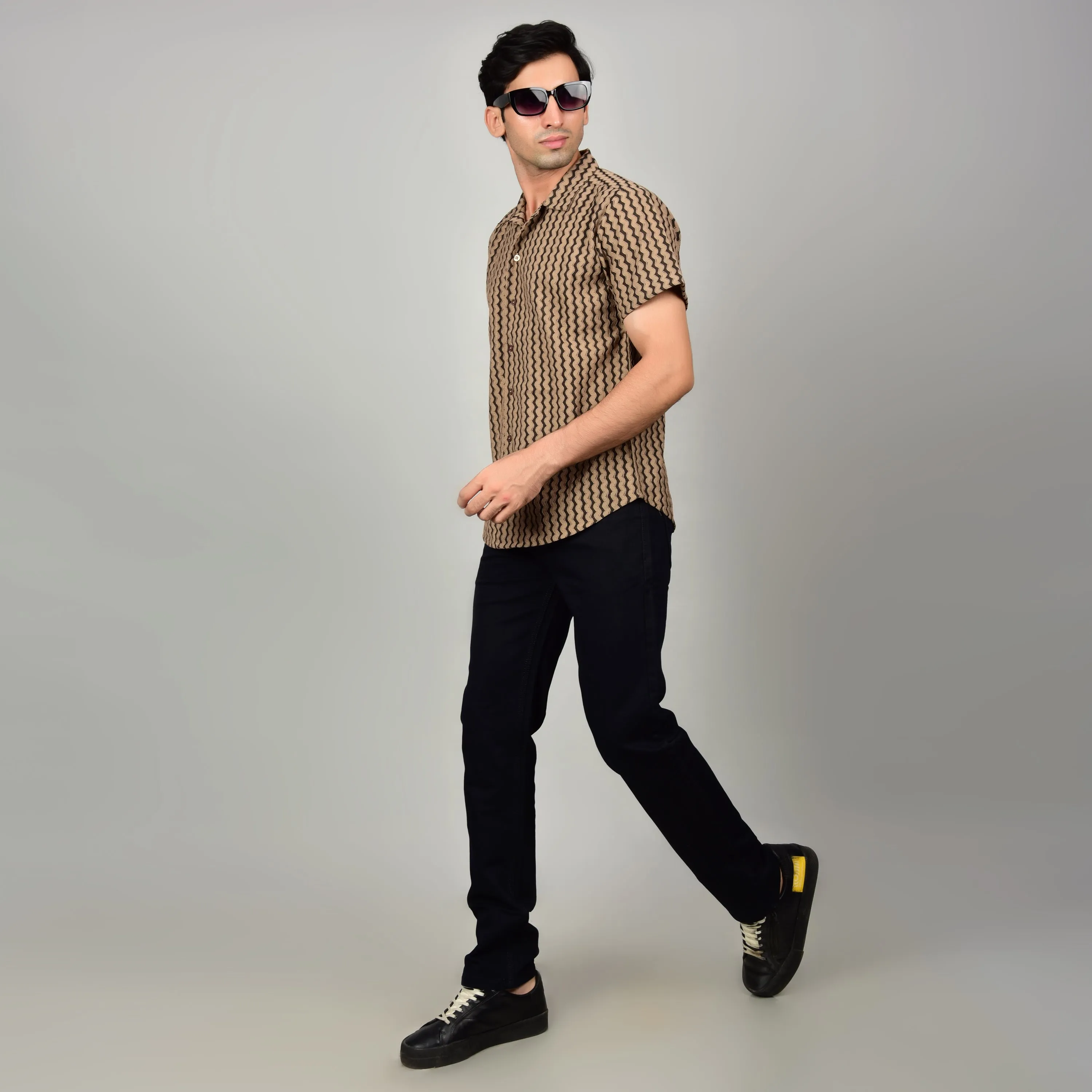 Men's Textured Brown Casual Shirt