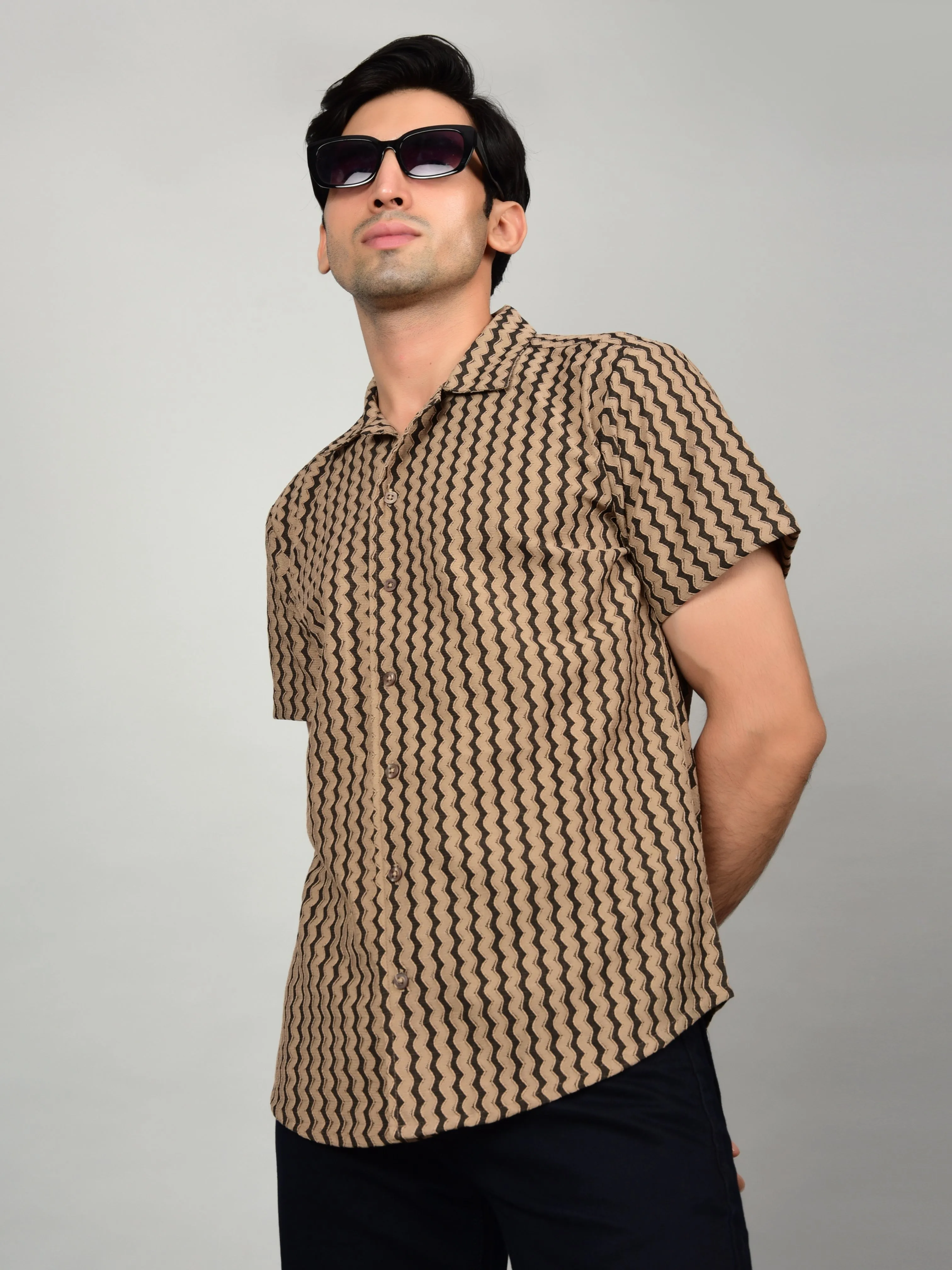 Men's Textured Brown Casual Shirt