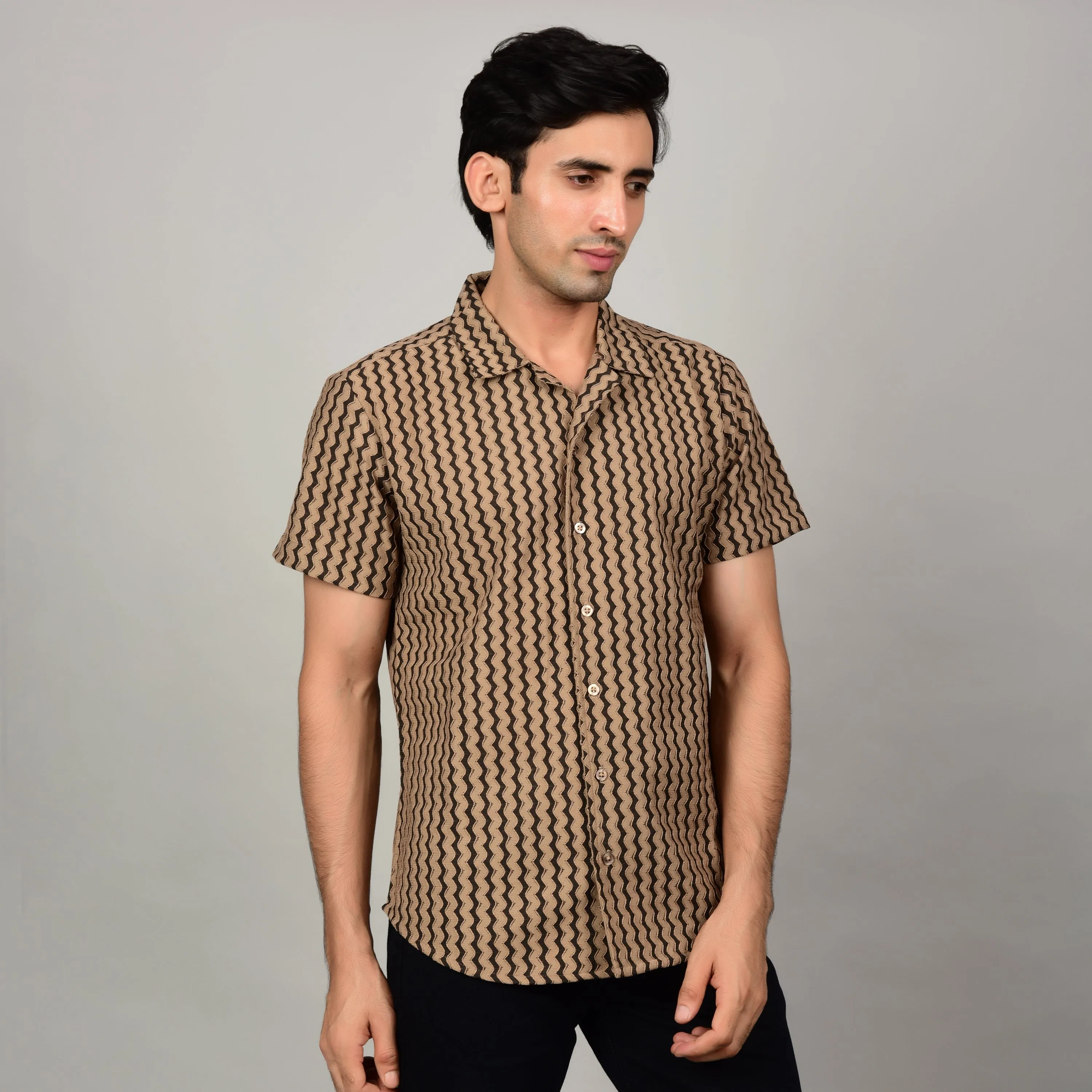 Men's Textured Brown Casual Shirt