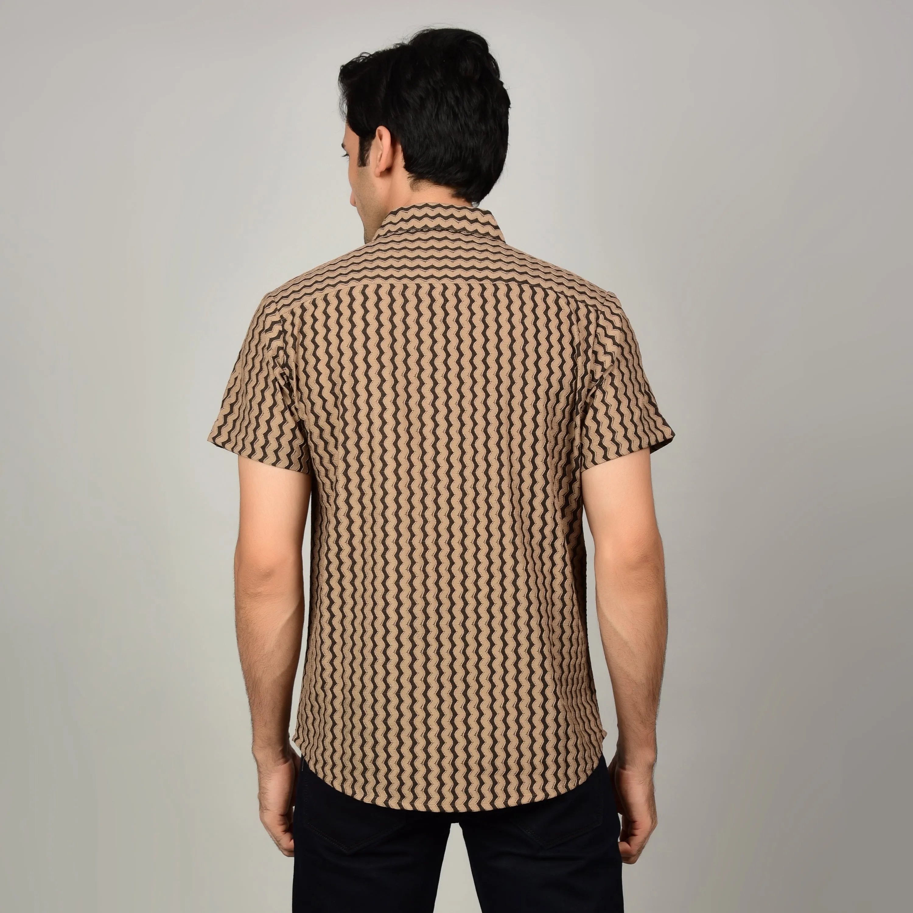 Men's Textured Brown Casual Shirt
