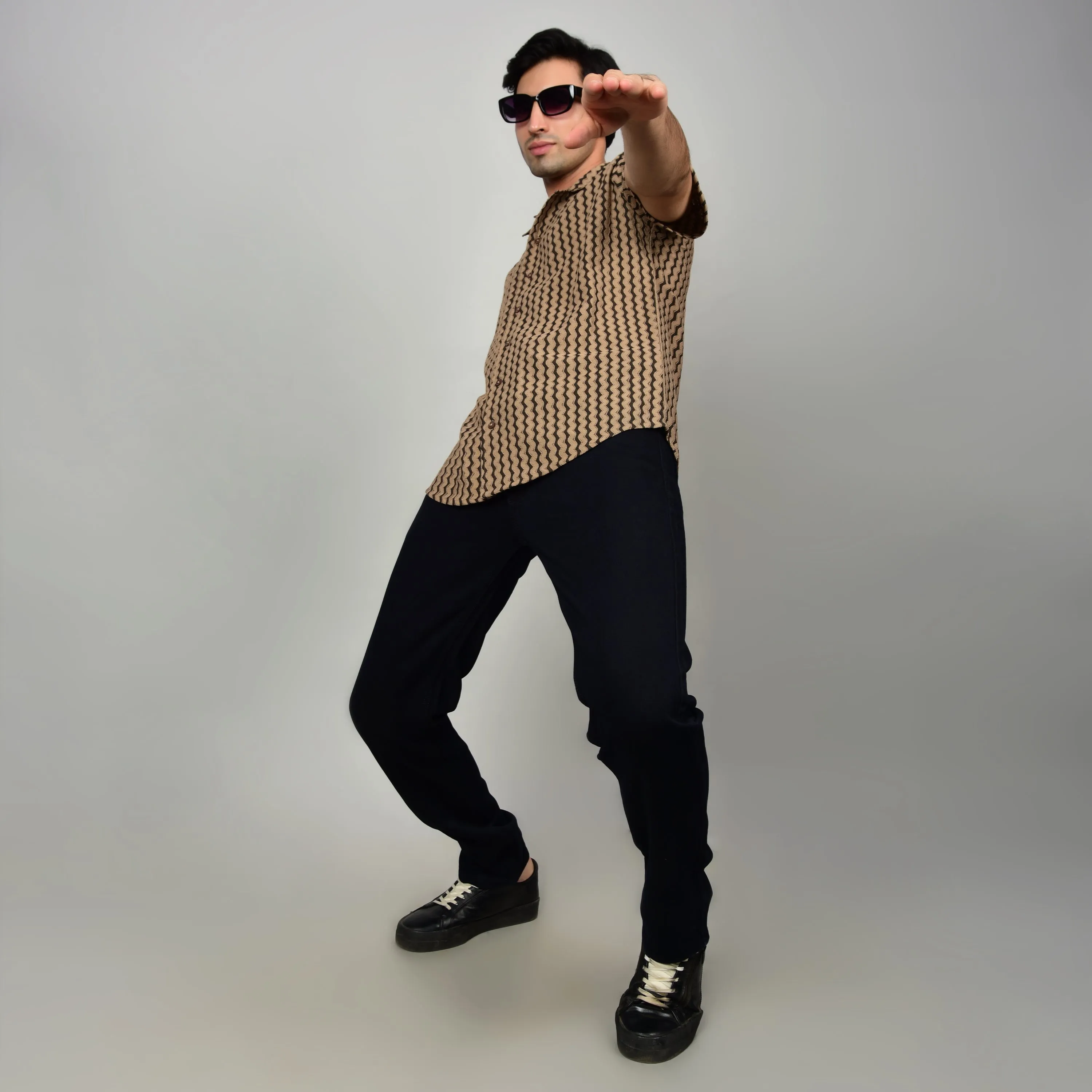 Men's Textured Brown Casual Shirt