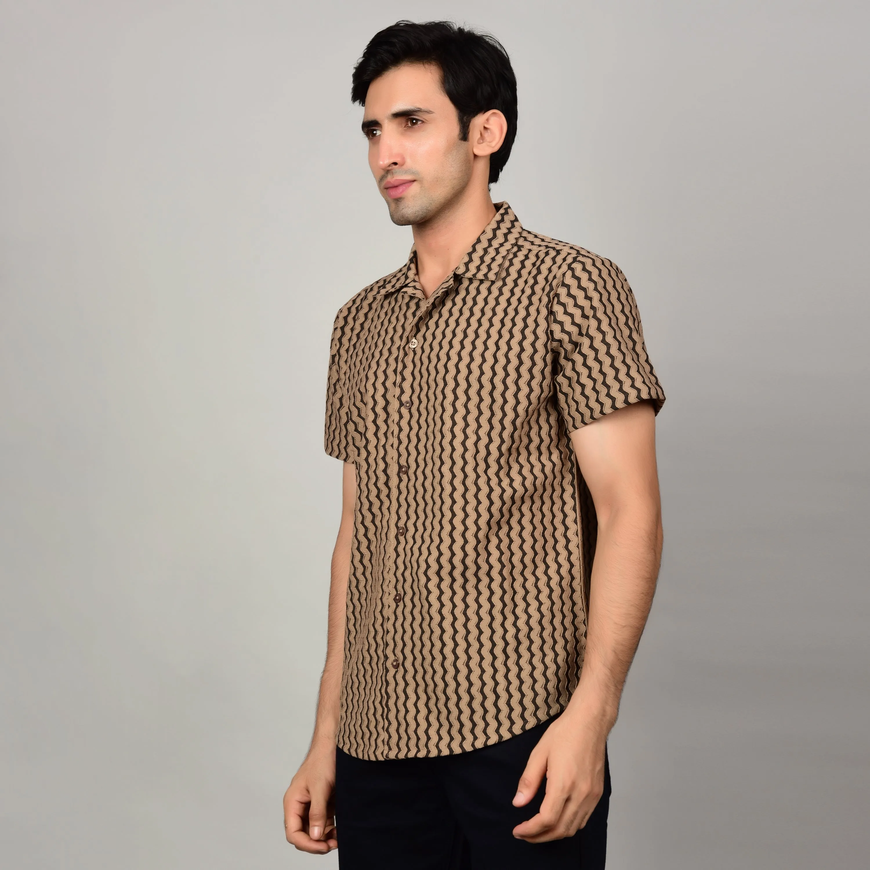 Men's Textured Brown Casual Shirt