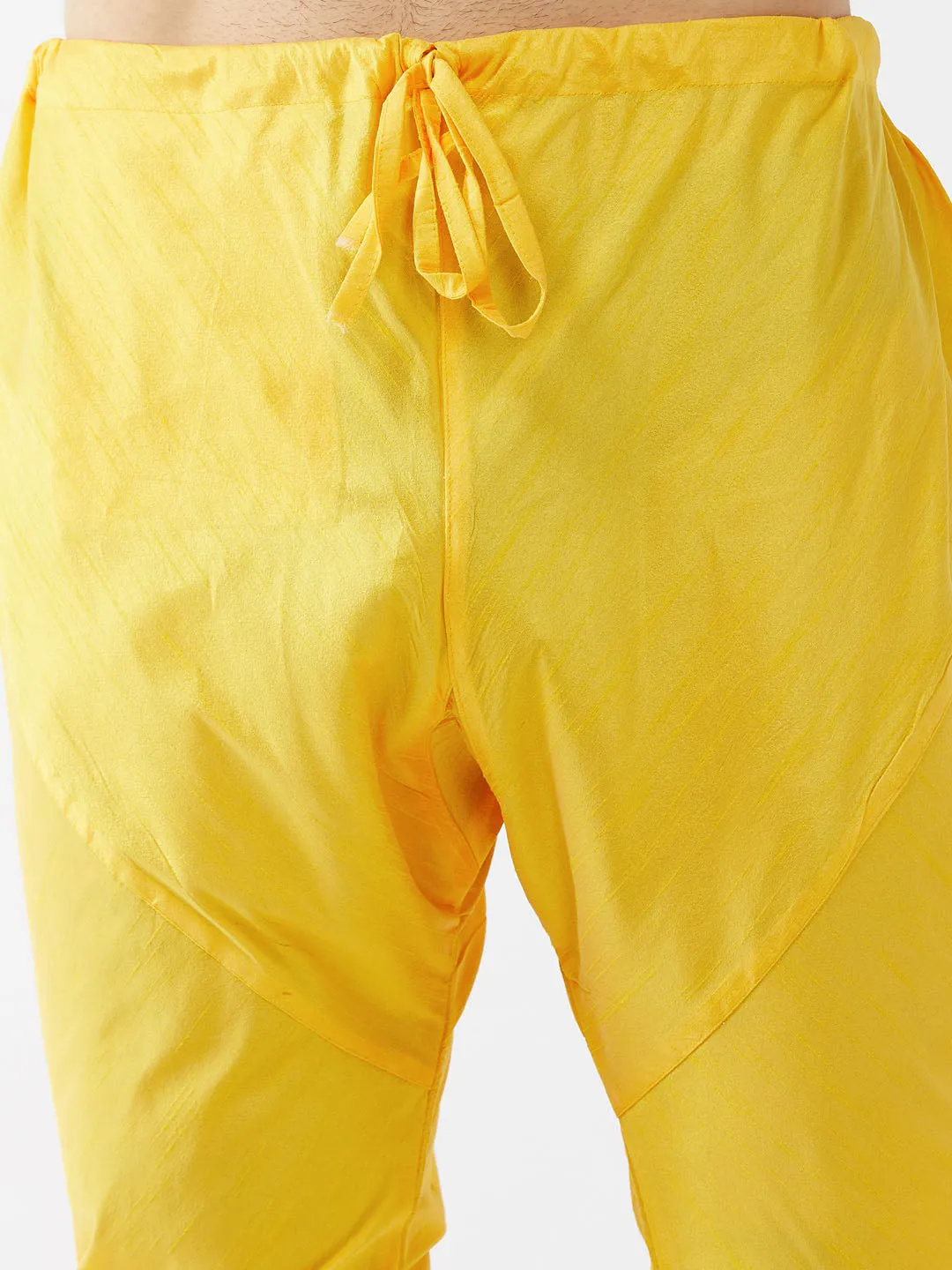 Men's Yellow And Black Silk Blend Jacket, Kurta And Pyjama Set - Vastramay