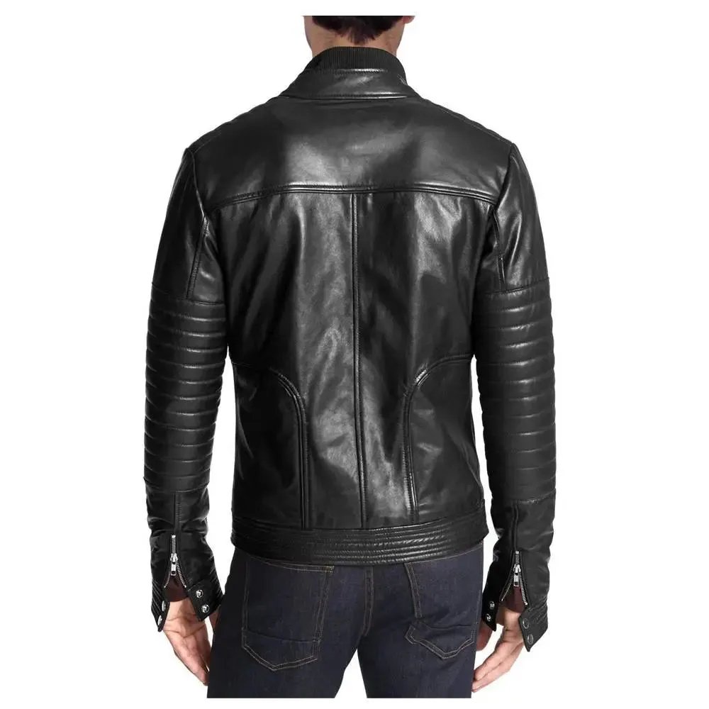 Men's Zipper Fashion Black Leather Jacket