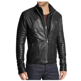 Men's Zipper Fashion Black Leather Jacket