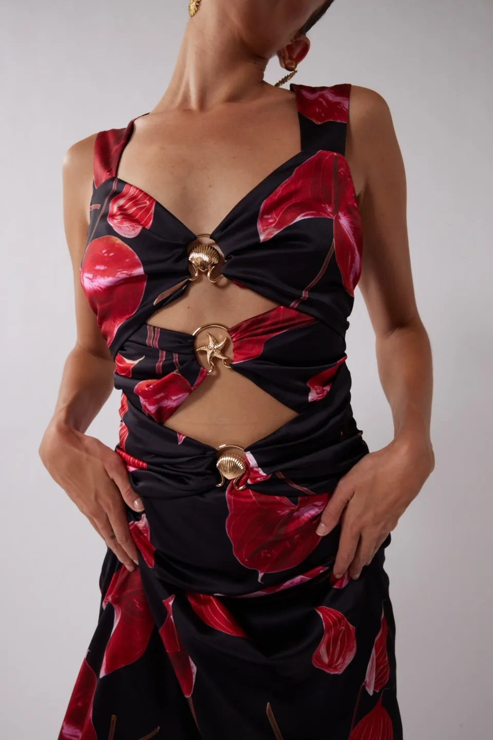Merci Midi Dress -Noir Anthurium