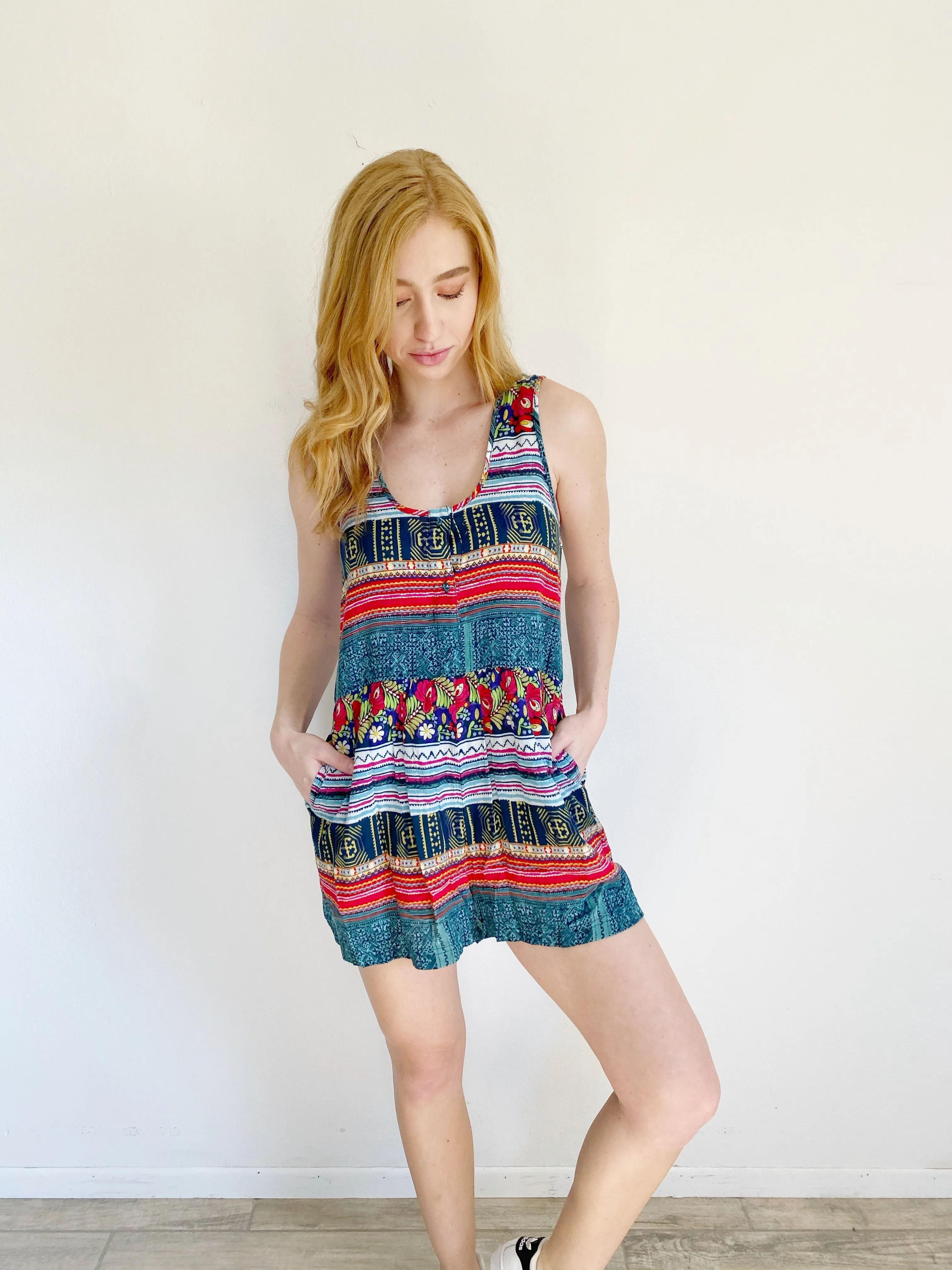 MINKPINK Printed Floral Romper w/ Pockets Small
