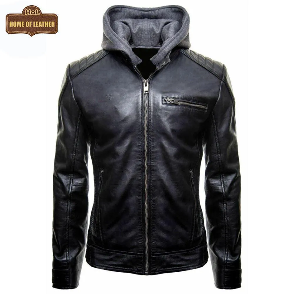 MMJ13 The Dark Knight Hooded Gotham Outlaw Batman Justice League Leather Jacket For Men