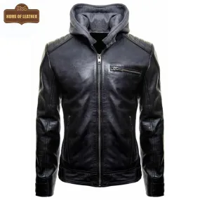MMJ13 The Dark Knight Hooded Gotham Outlaw Batman Justice League Leather Jacket For Men