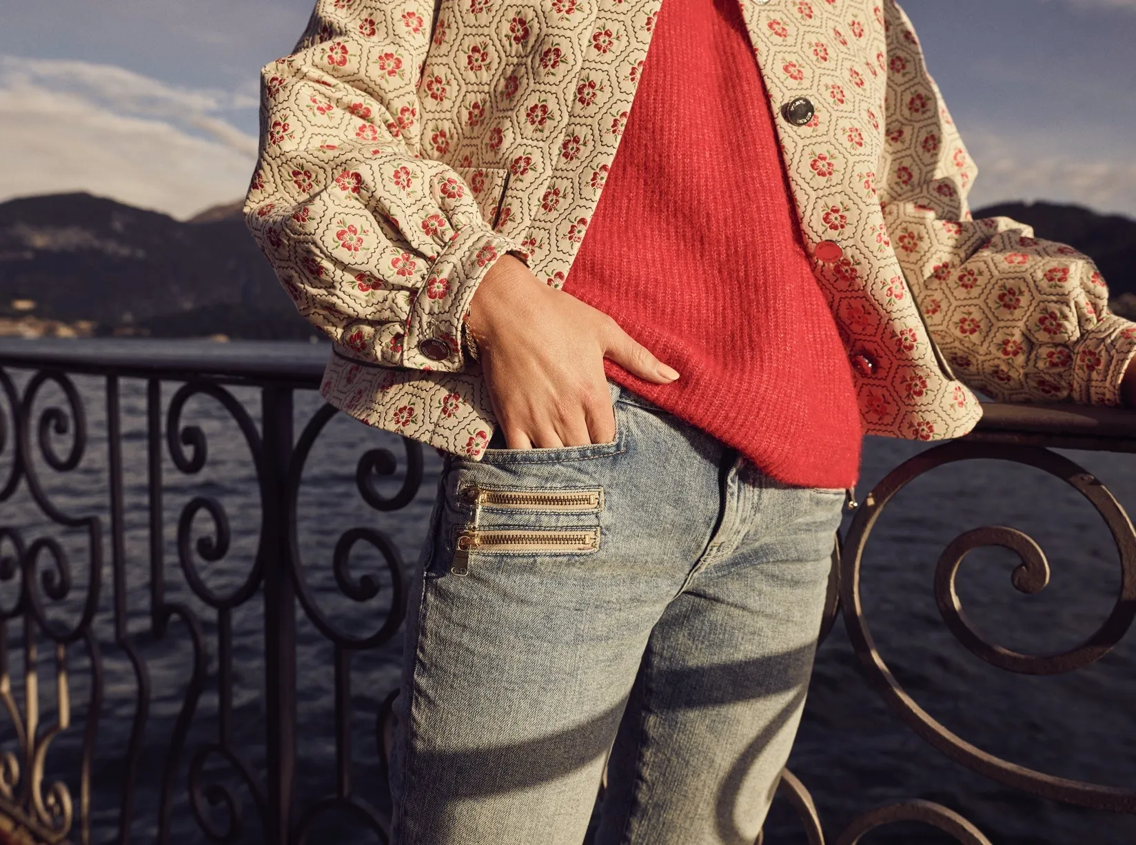 MOS MOSH Saige Quili Jacket, Floral Print, Ecru
