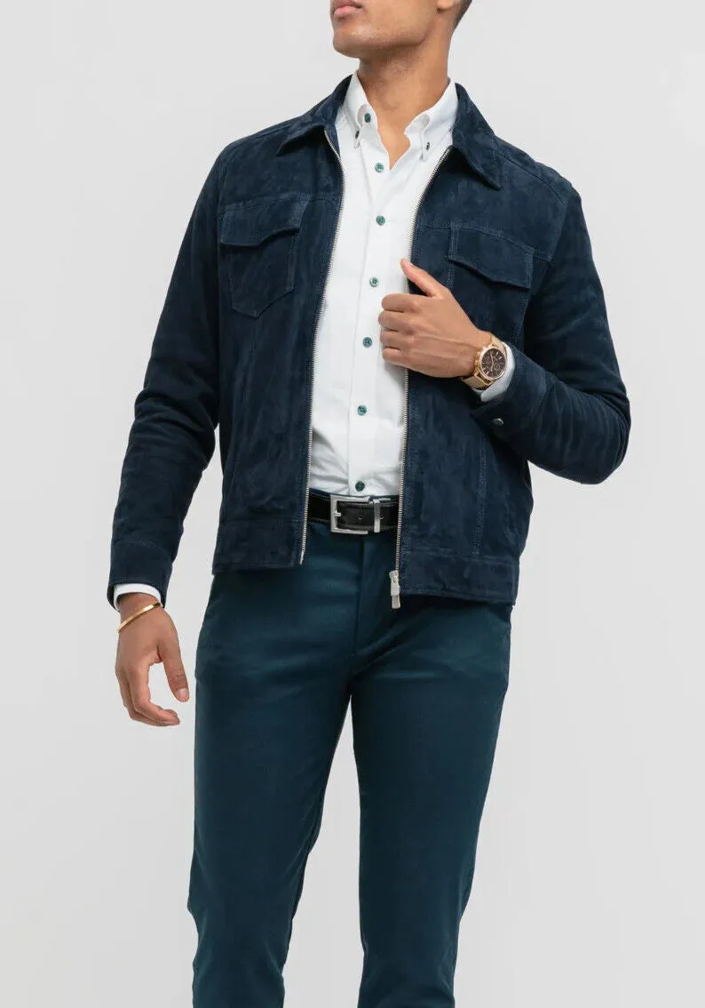 Mount Blue Leather Suede Jacket Men Biker Motorcycle