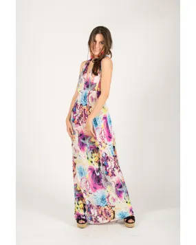 Multi Color V neck maxi dress (Pink)