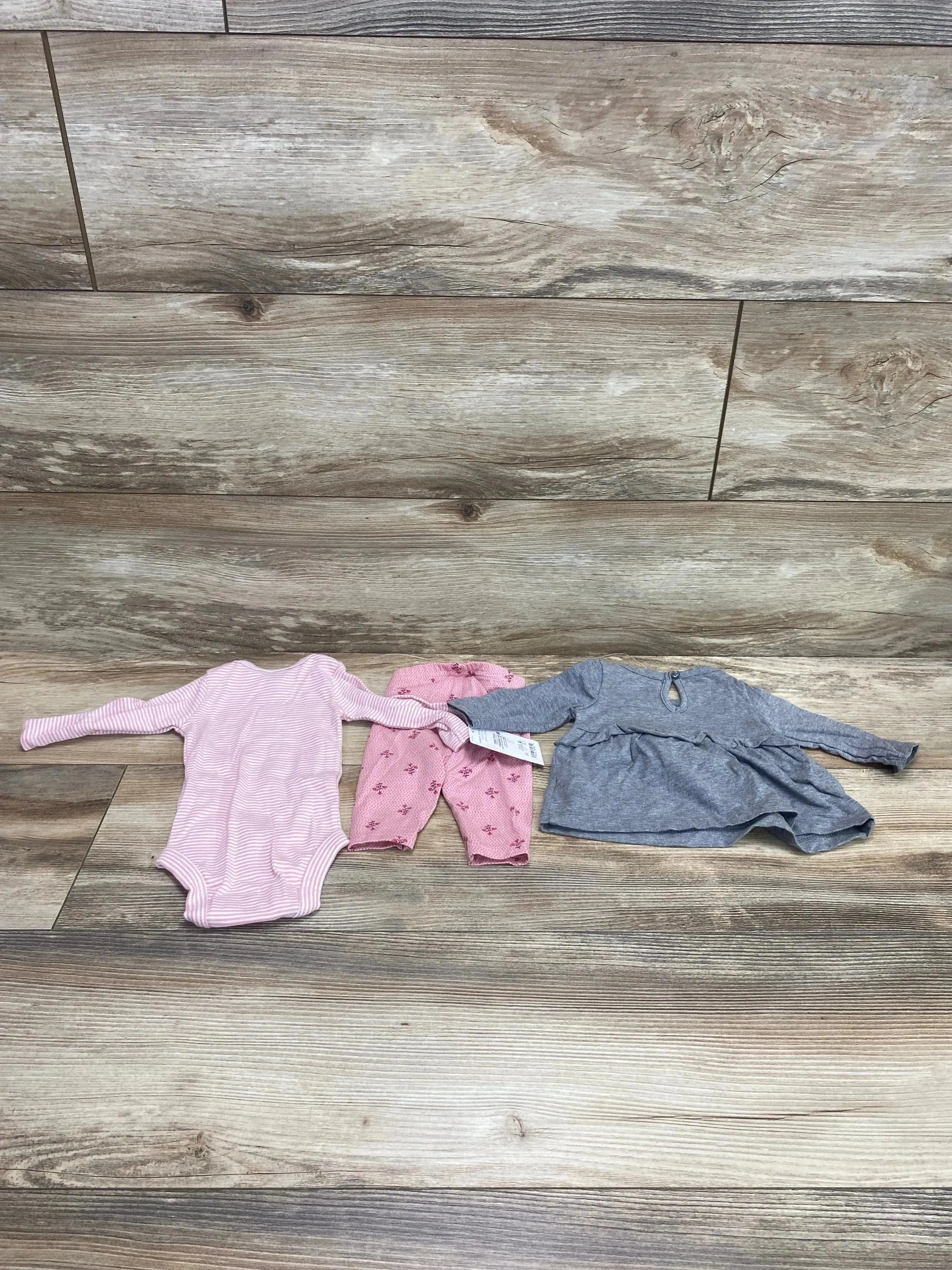 NEW Just One You 3pc Floral Embroidered Top Set Grey sz Newborn