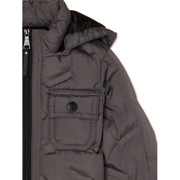 New Nordstrom Urban Republic 'Heat Seal' Quilted Jacket with Zip Off Hood in Grey, Sz 14/16! Retails $90 