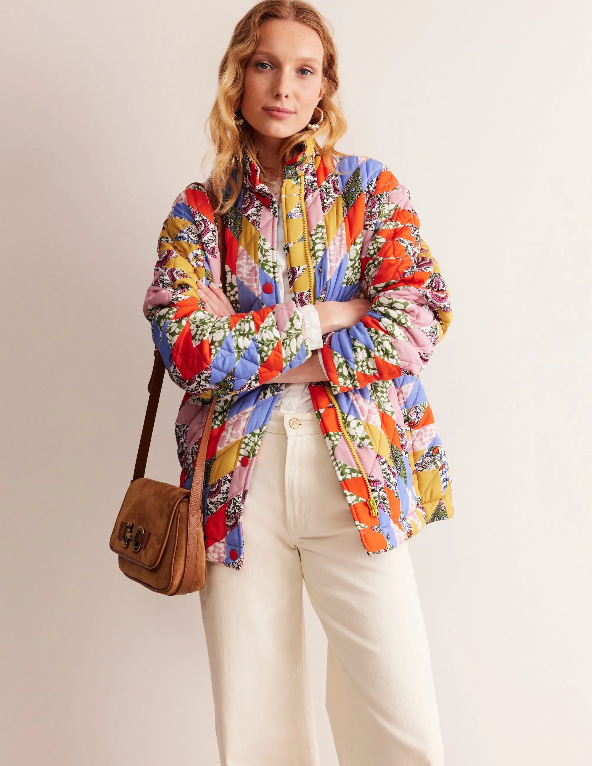 Oversized Quilted Jacket-Patchwork Floral