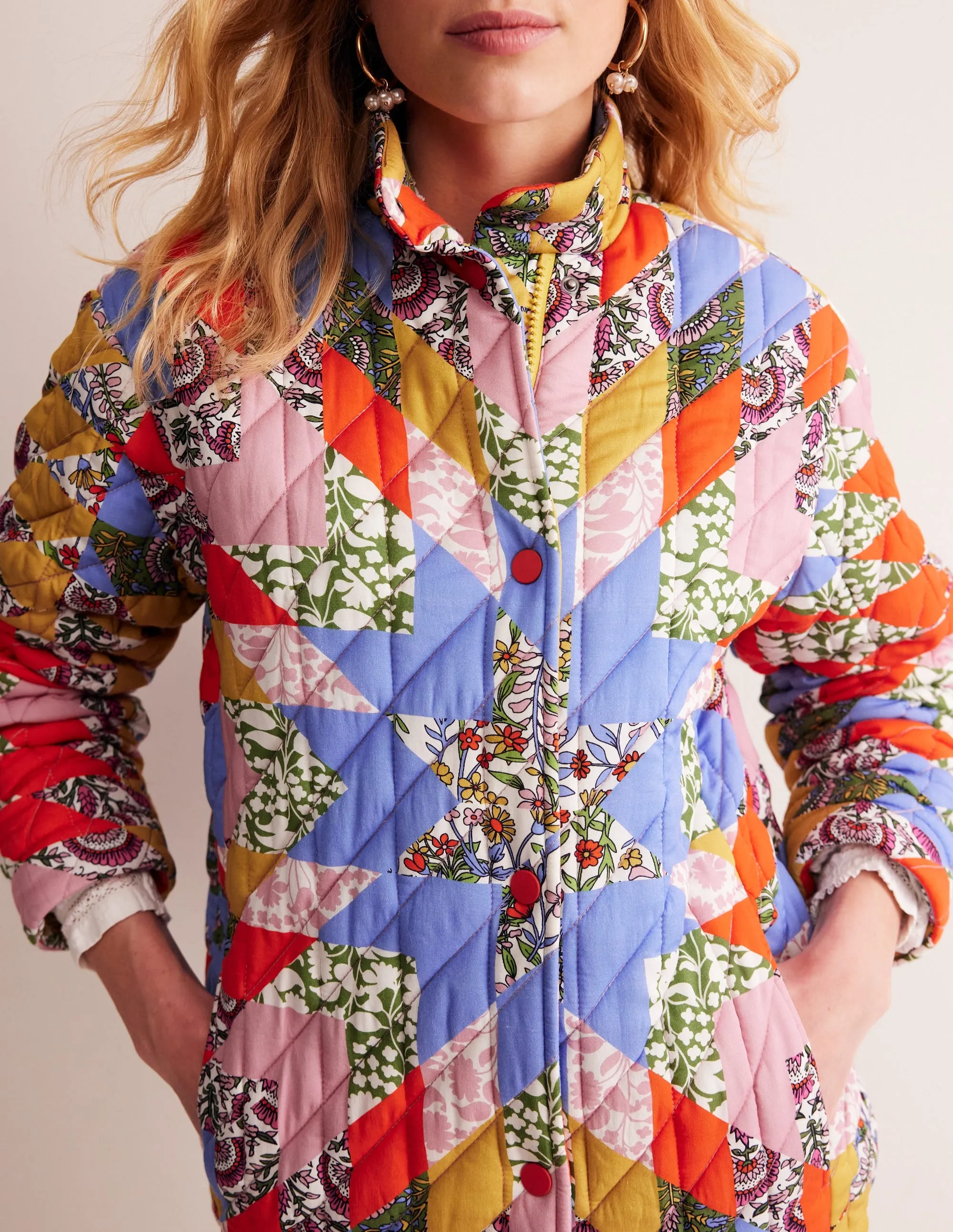 Oversized Quilted Jacket-Patchwork Floral