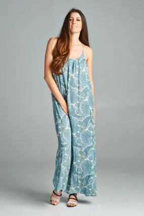 Paisley Print Sleeveless Crochet Back Maxi Dress