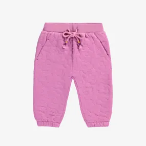 Pantalon rose violacé coupe décontractée en jersey matelassé, bébé || Purplish pink relaxed-fit pants in quilted jersey, baby