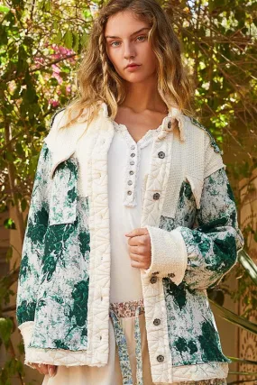 POL Clothing Jacquard Patch Collared Neck Quilted Womens Jacket