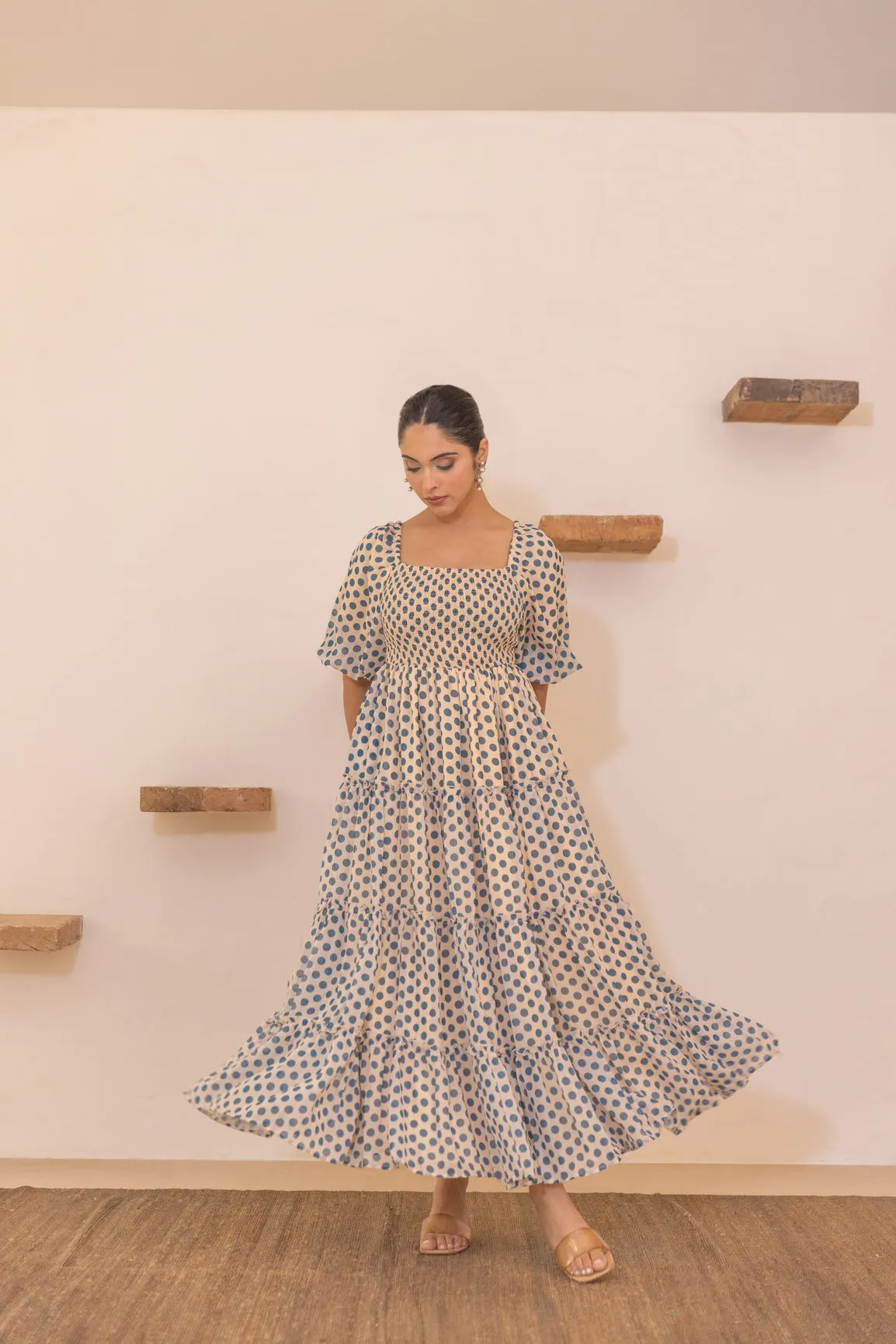 POLKA SMOCKED MAXI