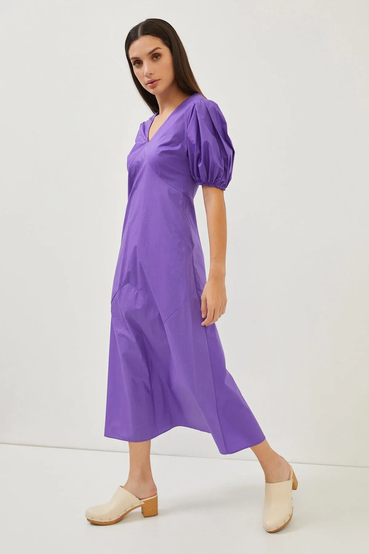 Purple Cotton Puff Sleeve Maxi Dress