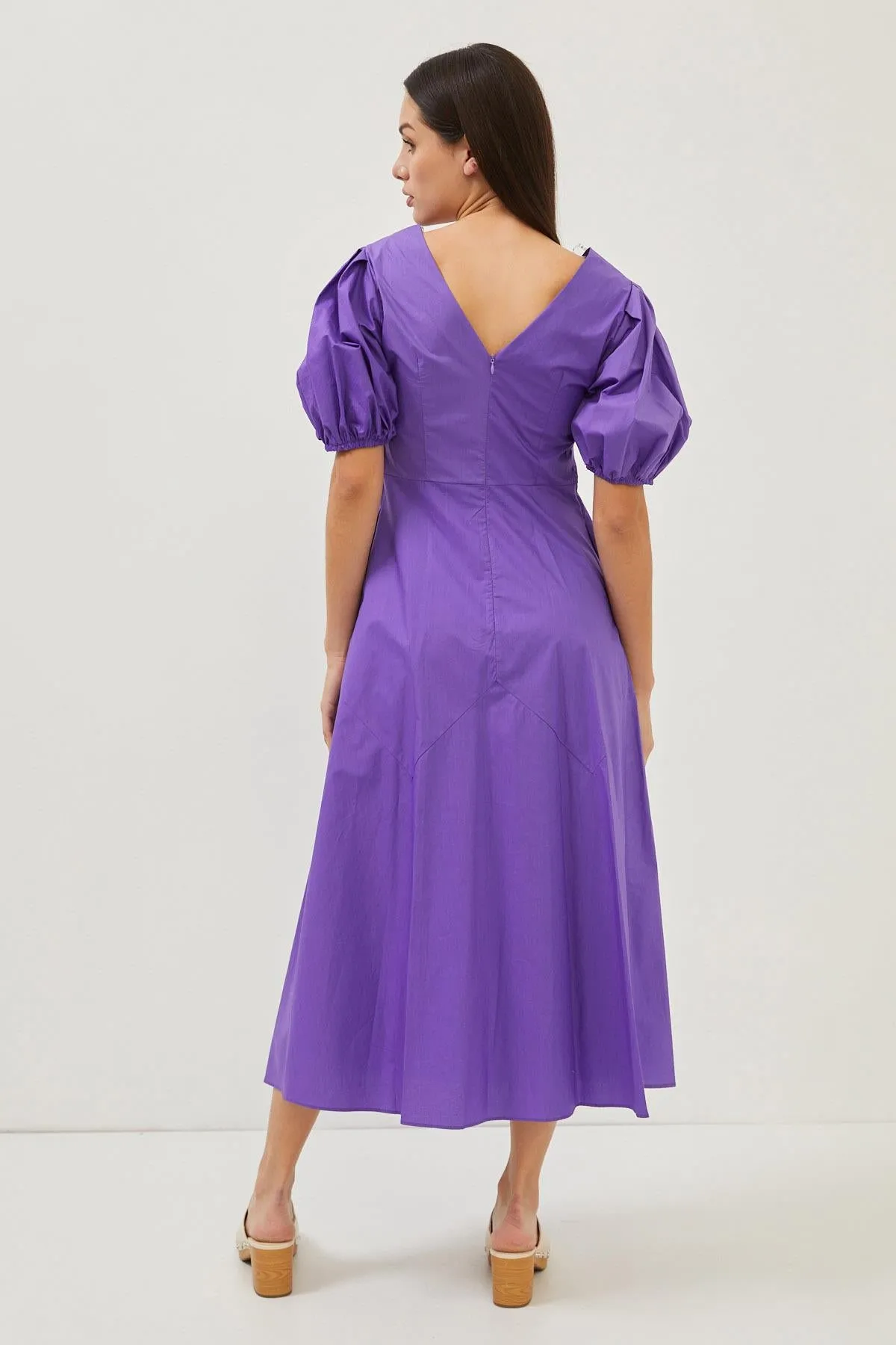 Purple Cotton Puff Sleeve Maxi Dress