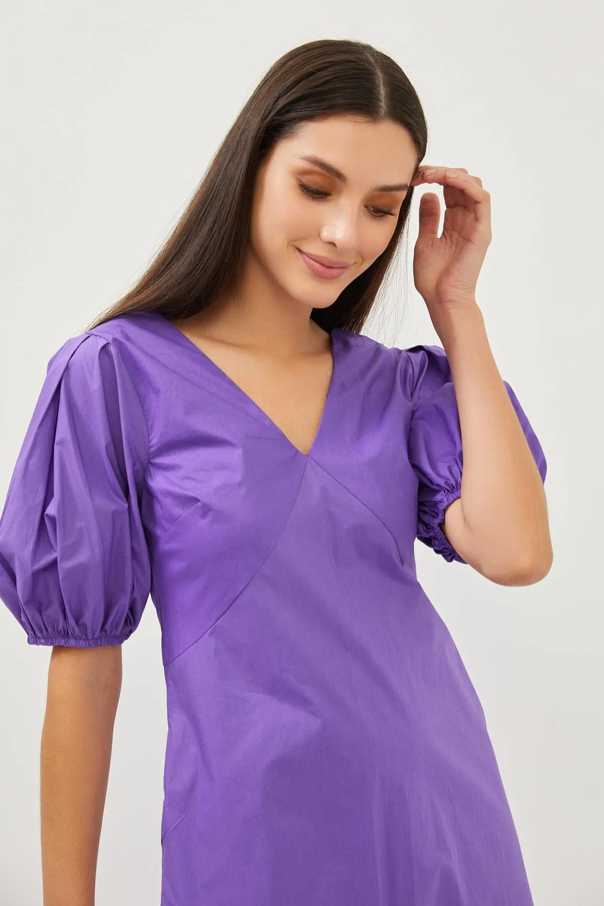 Purple Cotton Puff Sleeve Maxi Dress