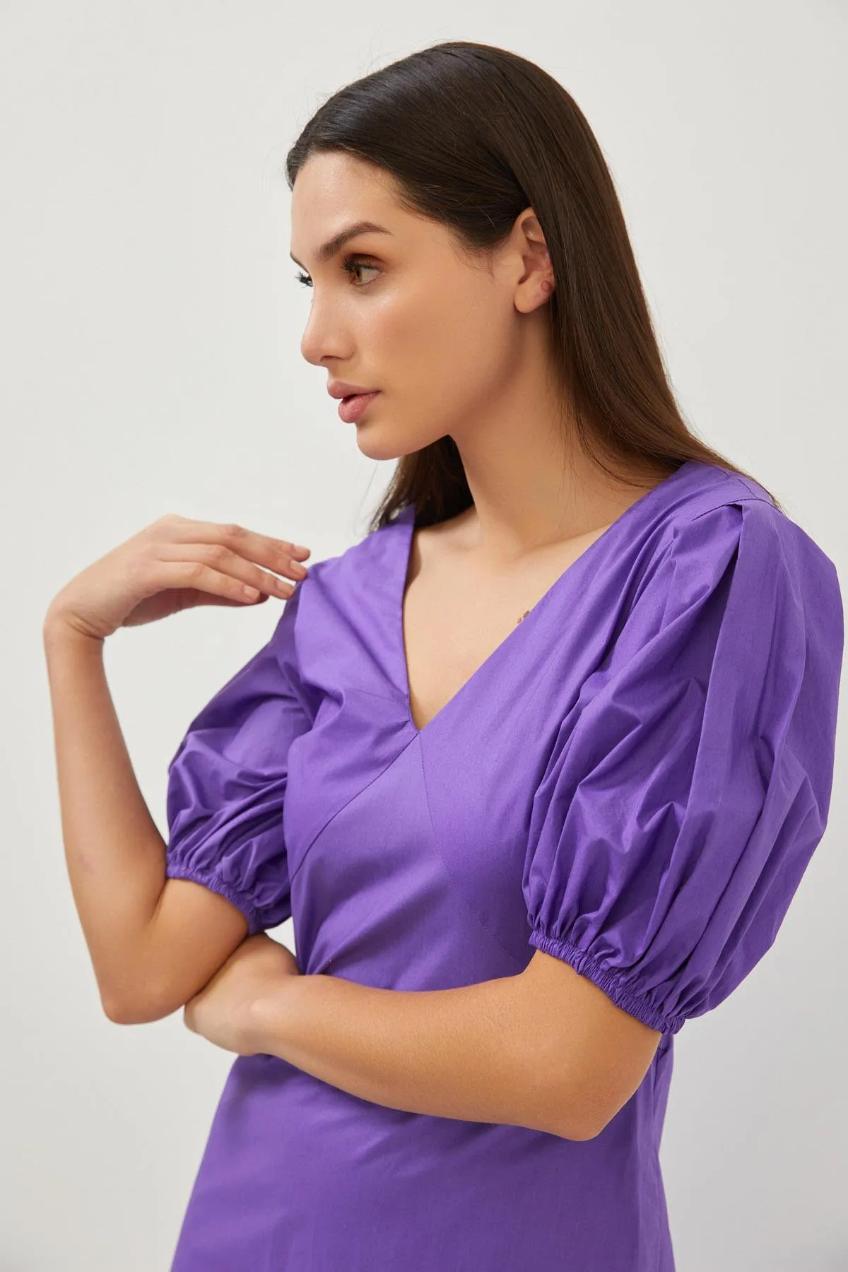Purple Cotton Puff Sleeve Maxi Dress