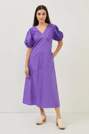 Purple Cotton Puff Sleeve Maxi Dress