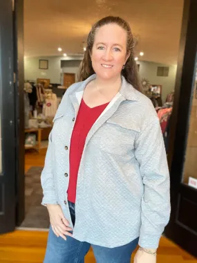 QUILTED BASIC GREY BUTTON DOWN JACKET WITH POCKETS