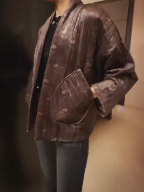 QUILTED JACKET WITH PRINT - BROWN ANIMAL