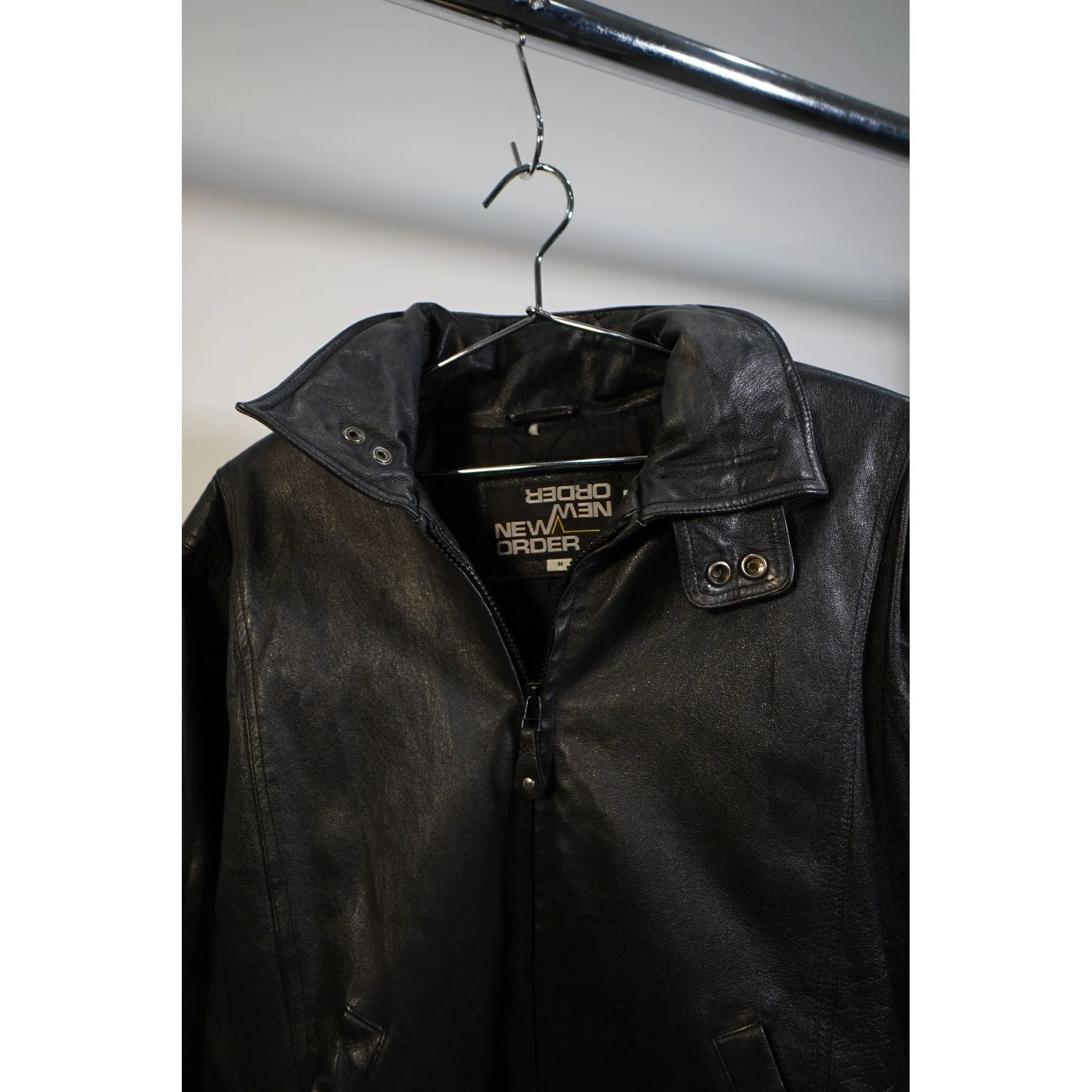 "Retail" New Order Quilted-Lined Full Zip Leather Bomber Jacket Black M Men's