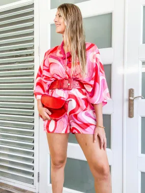 RED MULTI SATIN ROMPER