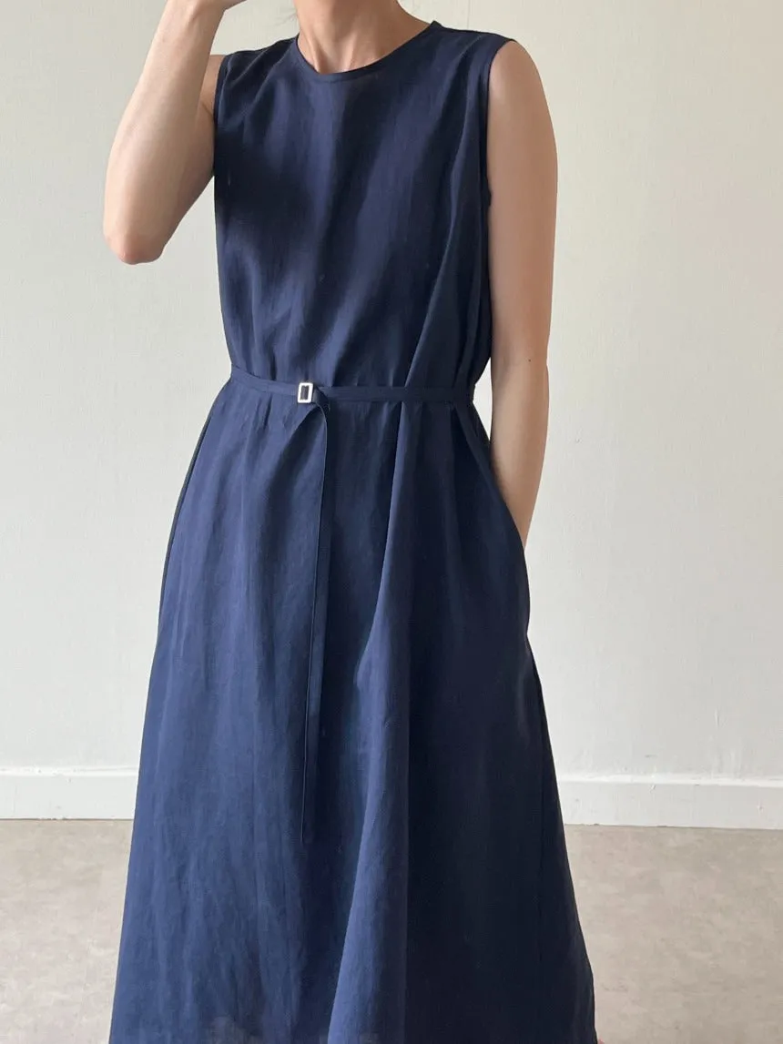 Retro Lace up Cotton Linen long Vest Dress