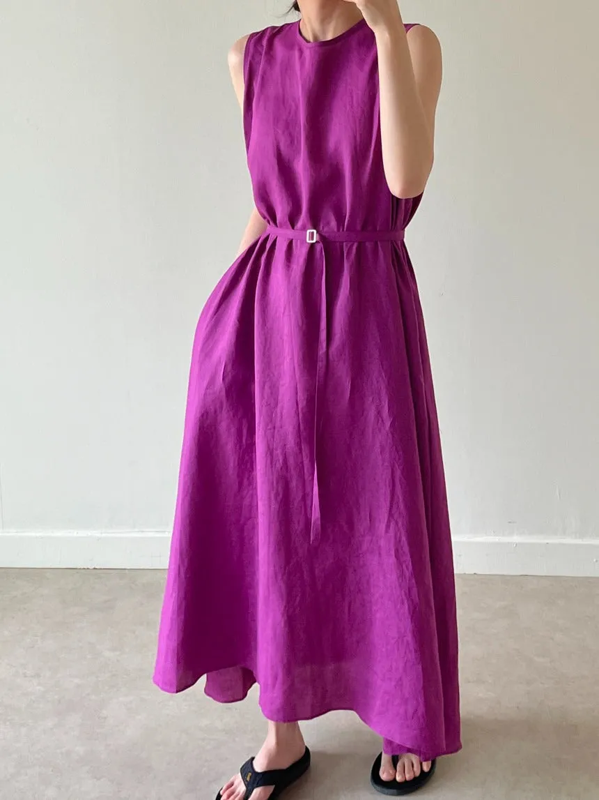 Retro Lace up Cotton Linen long Vest Dress