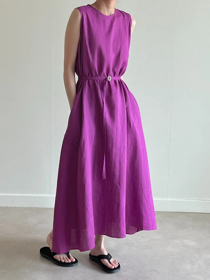 Retro Lace up Cotton Linen long Vest Dress