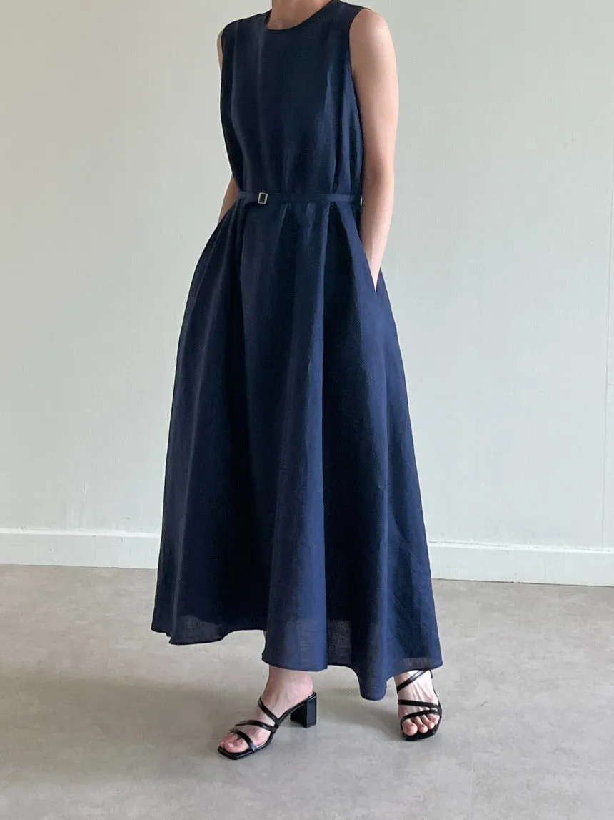 Retro Lace up Cotton Linen long Vest Dress